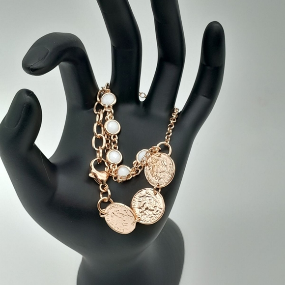 18k ROSE GOLD OVER BRONZE STATIONED COIN BRACELET SIZE 6- 7.5 - Picture 1 of 5